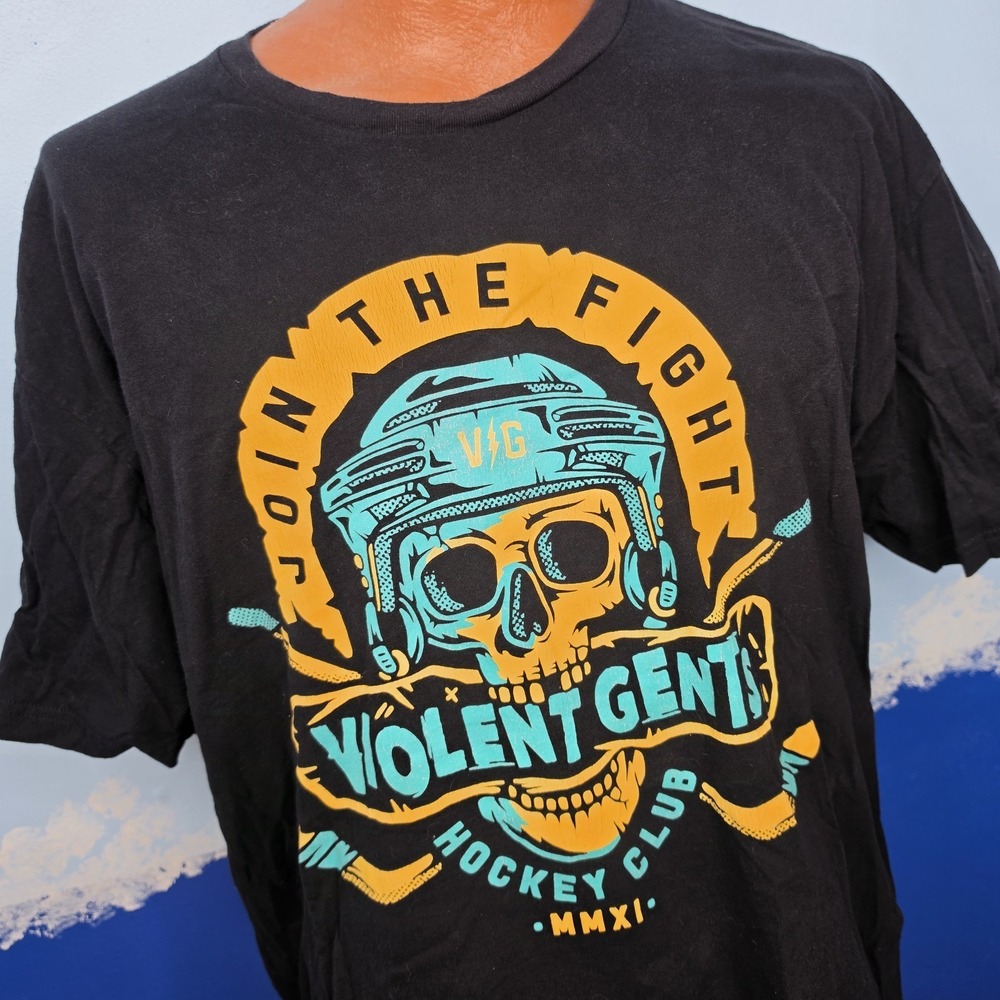 Violent Gentlemen Hellfire Hockey Club Men's T-Shirt Sz 2XL Logo Skull Graphic